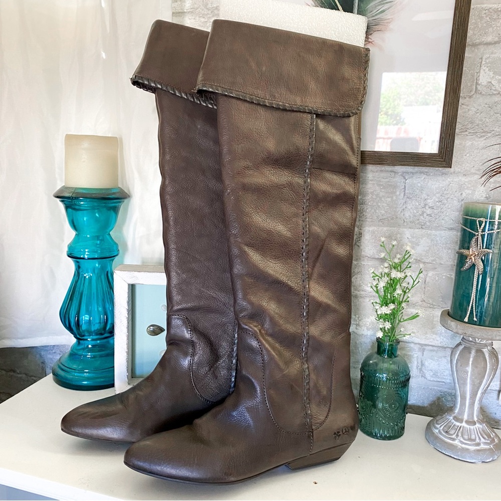 Brown Leather Knee-High Boots